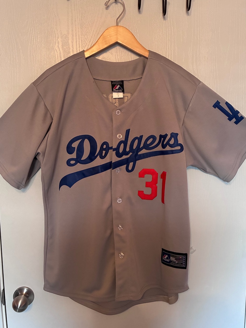 Majestic Grey Team Jersey with Blue and Red Logo
